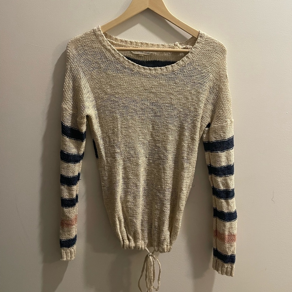Beige Weave Sweater w Stripes Sz S